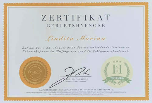 Geburtshypnose Zertifikat von Lindita Morina