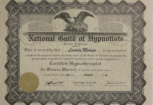 Lindita Morina - Zertifikat National Guild of Hypnosis
