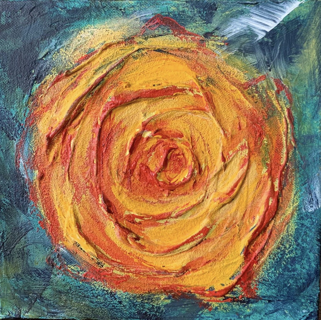 Orangene Rosenblüten Acryl auf Leinwand B 20 x H 20 cm Preis: 89 CHF