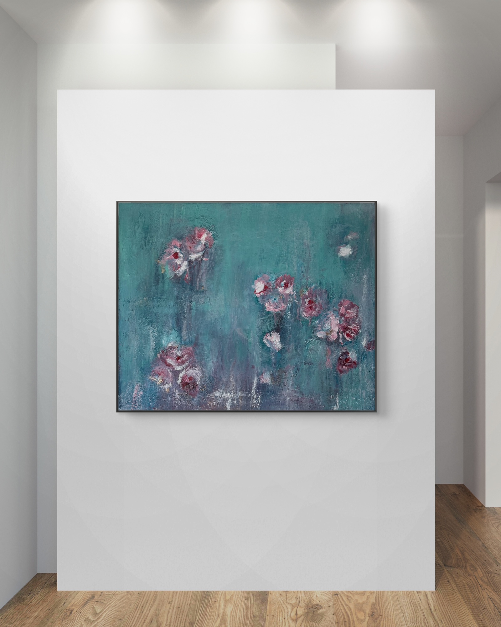 Seerosen mit Acryl und Pigmenten auf Leinwand B 100 x H 80 cm